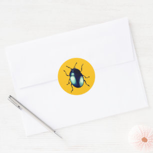 Shiny Blue Beetle Illustration Classic Round Sticker