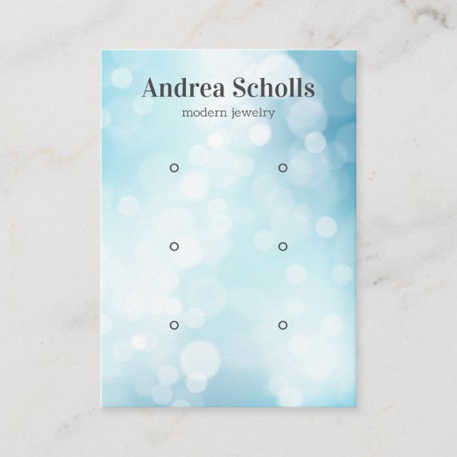Shiny Blue Bokeh Jewellery 3 Earring Display Business Card (Front)