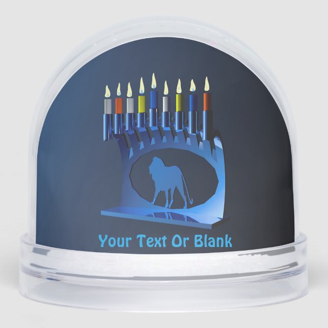 Shiny Blue Chanukkah Menorah - Счастливой Хануки! Snowglobe (Front)
