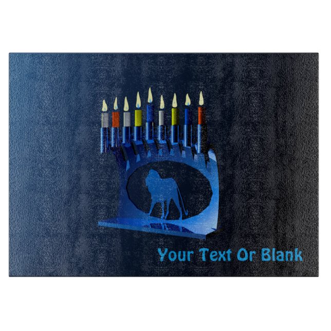 Shiny Blue Chanukkah Menorah Cutting Board (Front)