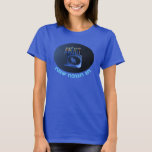 Shiny Blue Chanukkah Menorah T-Shirt<br><div class="desc">A modernistic, metallic, blue Chanukkah menorah, featuring a lion in silhouette, against a dark, night-like background. All nine of the candles are lit. Hebrew text reading "Chag Chanukkah Sameach" (Happy Hanukkah) also appears in glowing blue and white.</div>