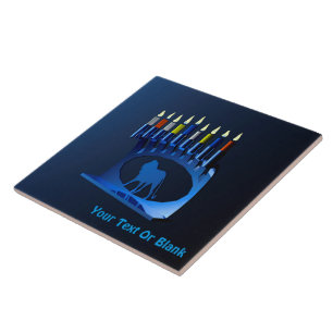 Shiny Blue Chanukkah Menorah Tile