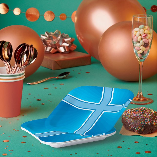 Shiny Blue Cross Paper Plate (Creator Uploaded)