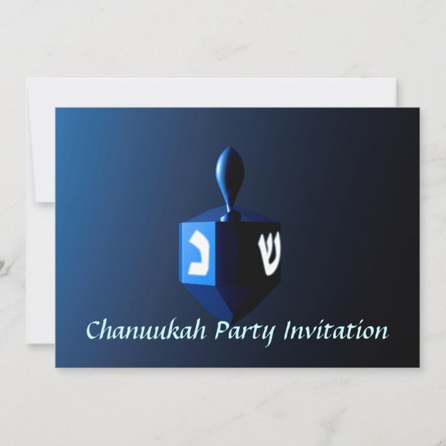 Shiny Blue Dreidel Invitation (Front)
