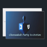 Shiny Blue Dreidel Invitation<br><div class="desc">A modernistic, metallic blue dreidel against a dark, night-like background. Two of the Hebrew letters found on a dreidel, nun and shin, glow brightly.</div>