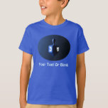 Shiny Blue Dreidel T-Shirt<br><div class="desc">A modernistic,  metallic blue dreidel against a dark,  night-like background.  Two of the Hebrew letters found on a dreidel,  nun and shin,  glow brightly. Add your own text.</div>