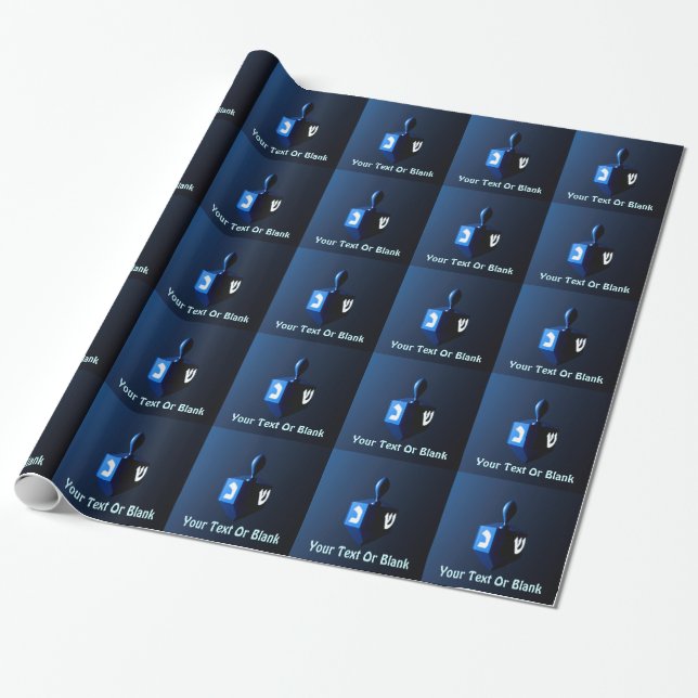 Shiny Blue Dreidel Wrapping Paper (Unrolled)