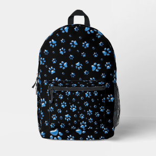 Shiny Blue Paws on black Background Print Pattern Printed Backpack