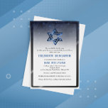 Shiny Blue Star of David Bar Mitzvah or Birthday Invitation<br><div class="desc">The Star of David in shimmery shades of blue in an artistic metallic texture is printed on this modern and elegant Bar Mitzvah or birthday party Invitation and comes with matching white envelope. All the default text(sample info) can be fully customized with your own wordings, and you can also change...</div>