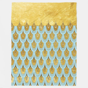 Shiny Blue Teal Glitter Mermaid Fish Scales Fleece Blanket