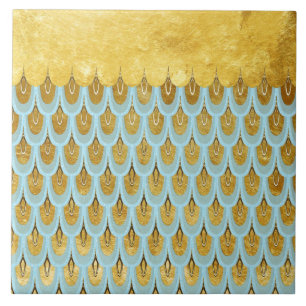 Shiny Blue Teal Glitter Mermaid Fish Scales Tile