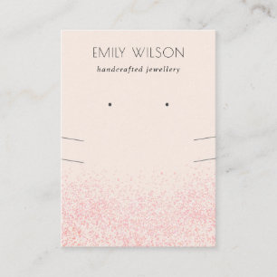 Shiny Blush Pink Glitter Texture Earring Necklace Business Card