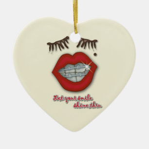 Shiny Braces, Red Lips, Mole, and Thick Eyelashes Ceramic Ornament