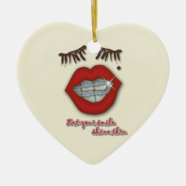 Shiny Braces, Red Lips, Mole, and Thick Eyelashes Ceramic Ornament (Front)