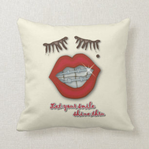 Shiny Braces, Red Lips, Mole, and Thick Eyelashes Throw Pillow
