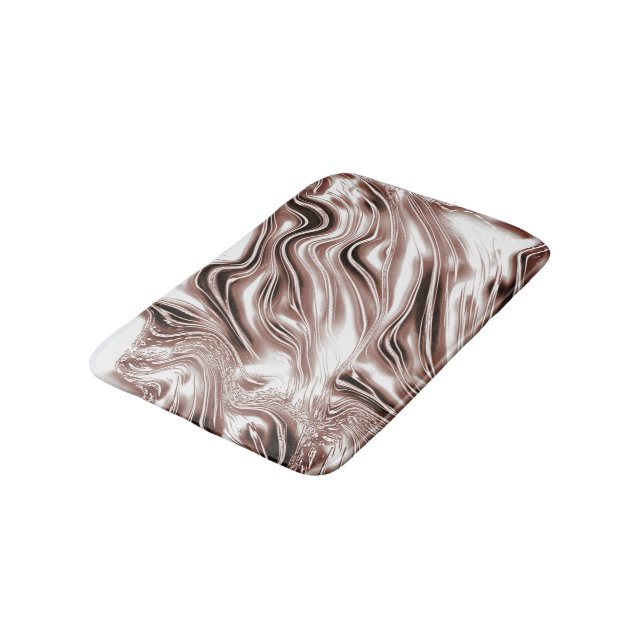 Shiny brown long wavy traces on white background  bath mat (Angled)