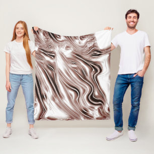 Shiny brown long wavy traces on white background  fleece blanket