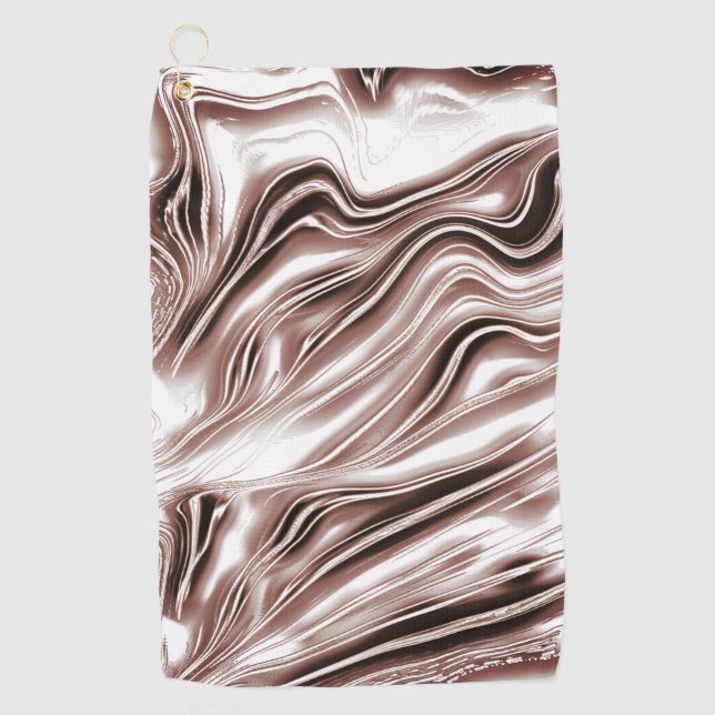 Shiny brown long wavy traces on white background  golf towel (Front)
