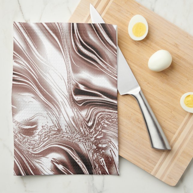 Shiny brown long wavy traces on white background  kitchen towel (Quarter Fold)