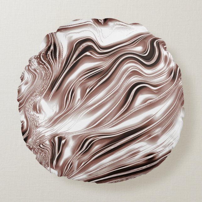 Shiny brown long wavy traces on white background  round pillow (Front)