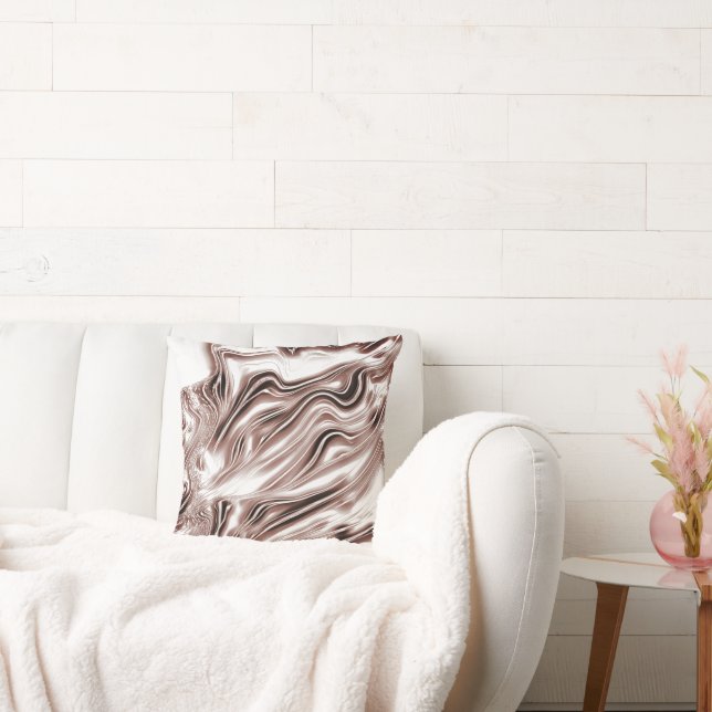Shiny brown long wavy traces on white background  throw pillow (Couch)