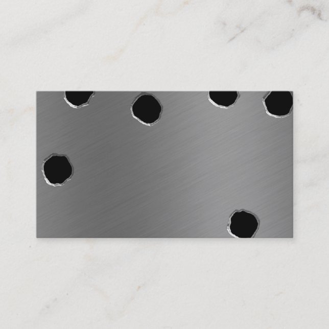 shiny brushed aluminum bullet holes business card (Front)