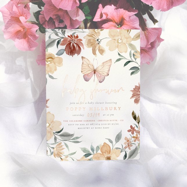 Shiny Butterfly Wildflower Garden Girl Baby Shower (Creator Uploaded)