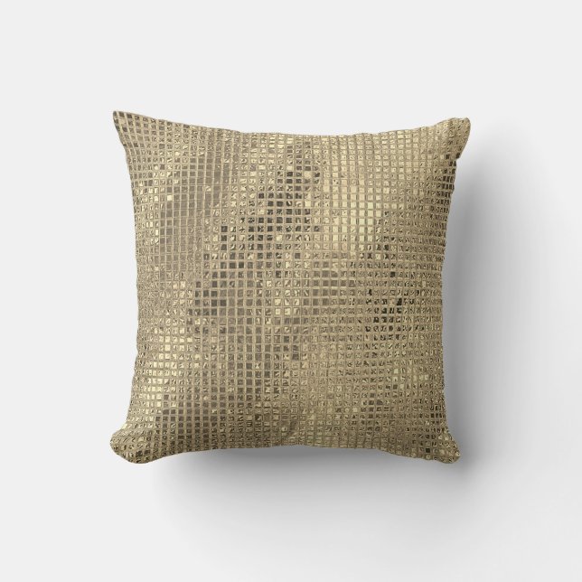 Shiny Champagne Gold Foil Squares Throw Pillow (Front)