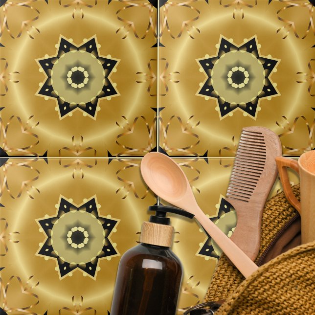 Shiny Chic Elegant Gold and Black Star Arabesque Tile (Creator Uploaded)