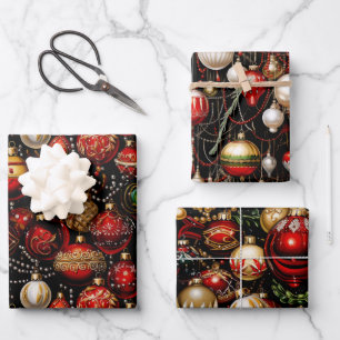 Shiny Christmas Baubles Trio Wrapping Paper