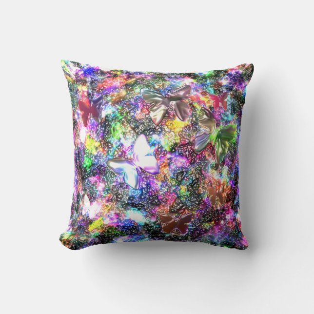 shiny colourful butterflies embossed on porcelain throw pillow (Front)