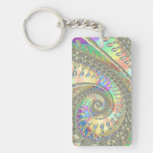 Shiny Colourful Spiral Fractal Digital Abstract Ar Keychain