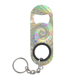 Shiny Colourful Spiral Fractal Digital Abstract Ar Keychain Bottle Opener