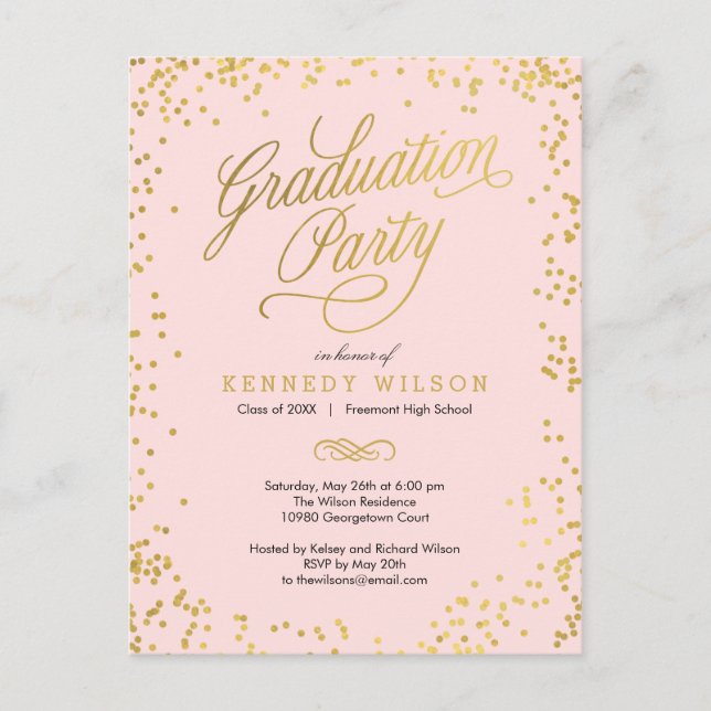 Shiny Confetti Graduation Invitation Carte Postale (Devant)