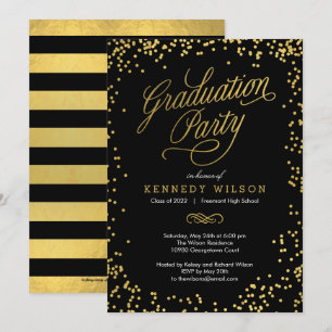 Shiny Confetti Graduation Party Invitation Black