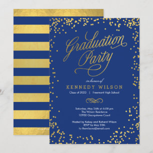 Shiny Confetti Graduation Party Invitation Bleu