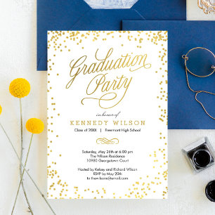Shiny Confetti Graduation Party Invitation White