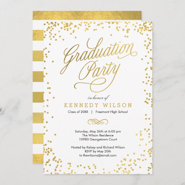 Shiny Confetti Graduation Party Invitation White (Front/Back)