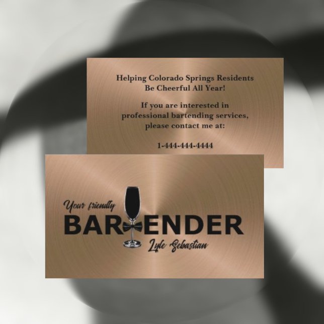 Shiny Copper Event Bartender Business Card (Creator Uploaded)