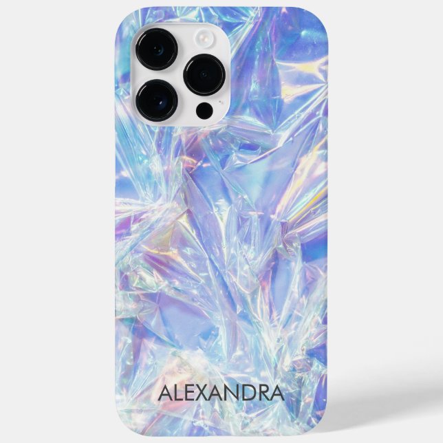 Shiny Crumpled Foil Iridescent Wrap Custom Name Case-Mate iPhone Case (Back)