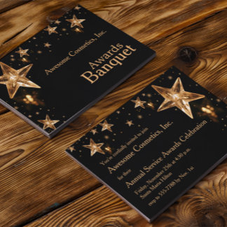 Shiny Crystal Gold Stars on Black Business Party Invitation