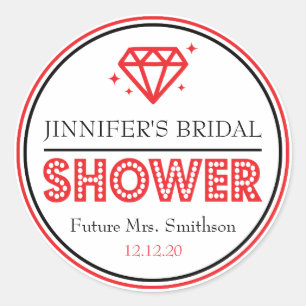 Shiny Diamond Bridal Shower Favour (Red / Black) Classic Round Sticker