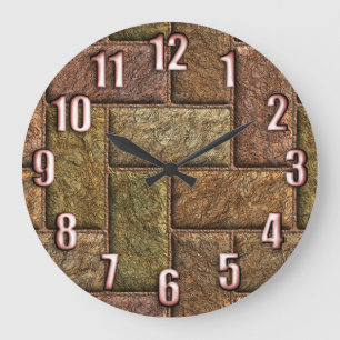 Shiny digital bricks pattern bronze and copper large clock