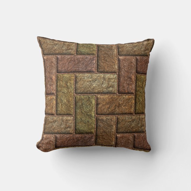 Shiny digital bricks pattern bronze and copper throw pillow (Front)