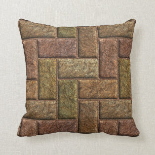 Shiny digital bricks pattern bronze and copper throw pillow
