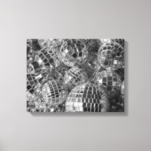 Shiny Disco Ball Ornaments Black and White Photo Canvas Print