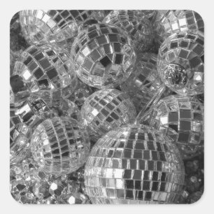 Shiny Disco Balls Black and White Photo Square Sticker