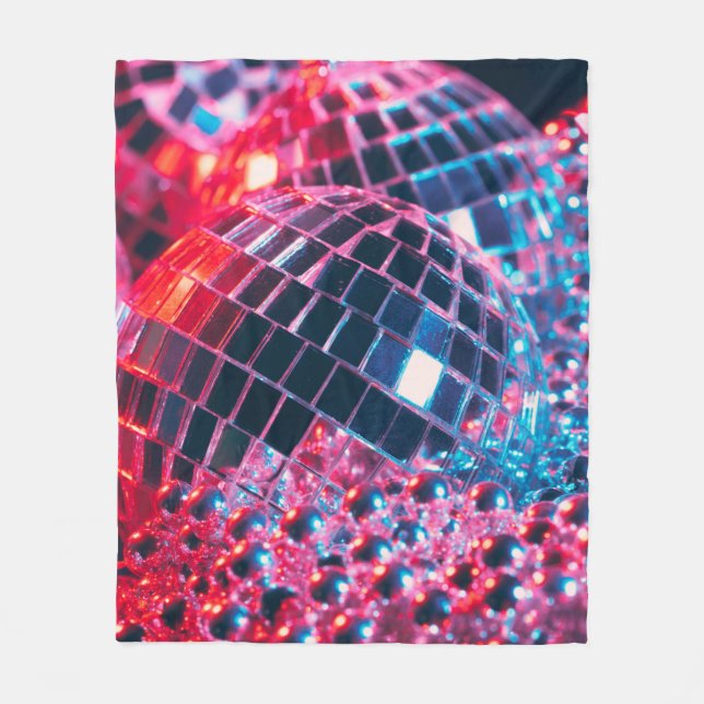 Shiny disco party background with mirror balls ref fleece blanket (Front)