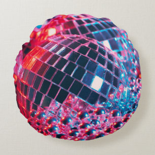 Shiny disco party background with mirror balls ref round pillow