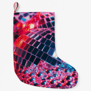 Shiny disco party background with mirror balls ref small christmas stocking